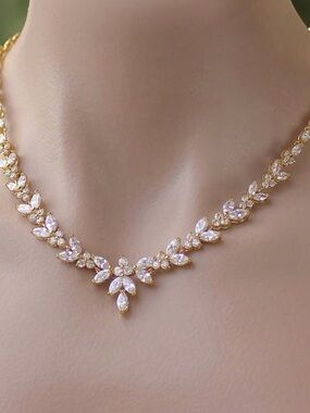 Gold Crystal Marquise Bridal Necklace - Elegant Women's Jewelry